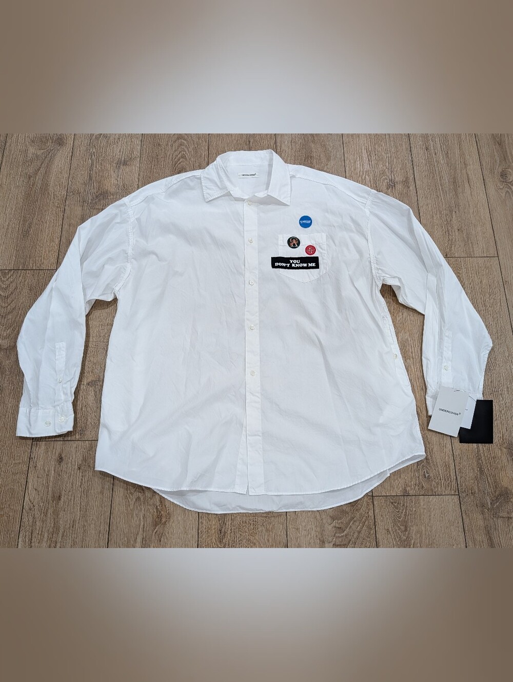 $693 Mens UNDERCOVER Embroidered Patch LS Button Up Shirt White 4 - XL